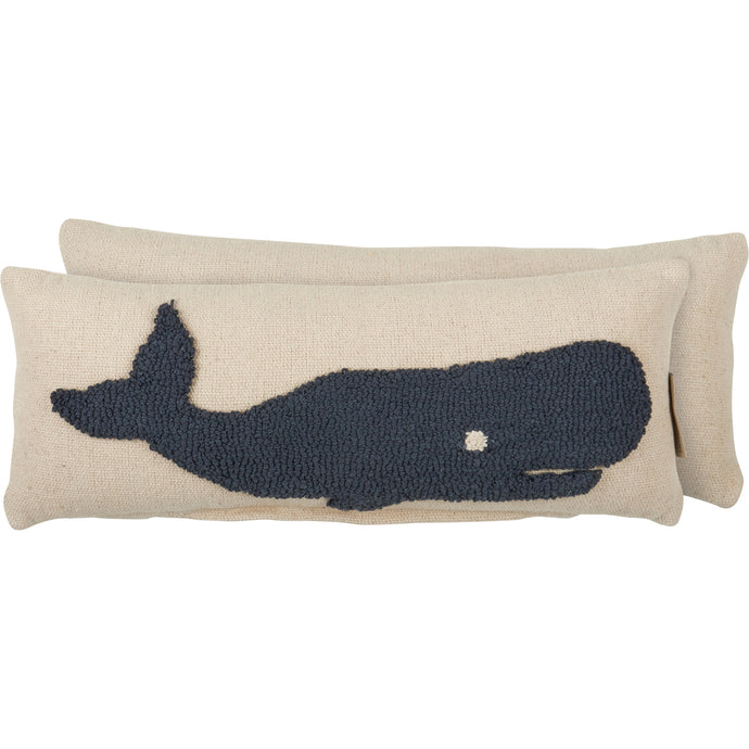 Burlap and Navy Whale Pillow