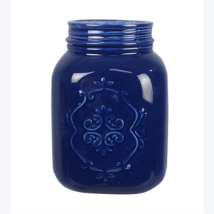 Ceramic Blue Mason Jar Canister Set