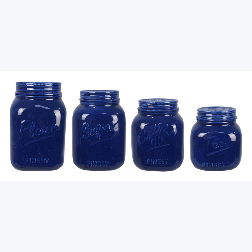 Ceramic Blue Mason Jar Canister Set