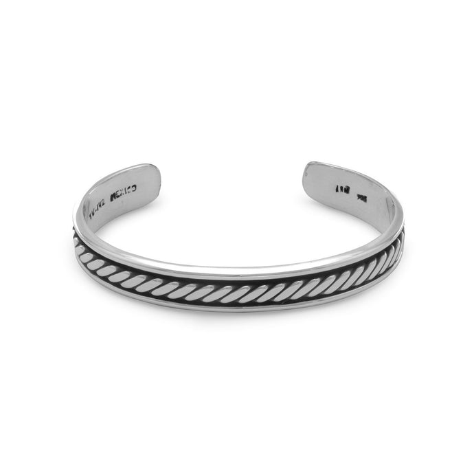 Oxidized Mens Cuff Bracelet with Rope Design