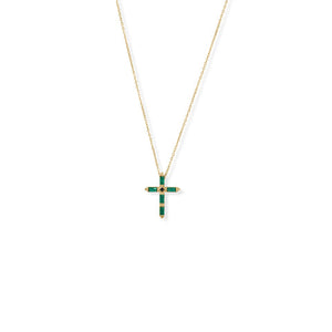 14 Karat Gold Plated Green CZ Cross Pendant SoMag2