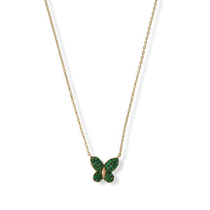 Gold Plated Green CZ Butterfly Necklace