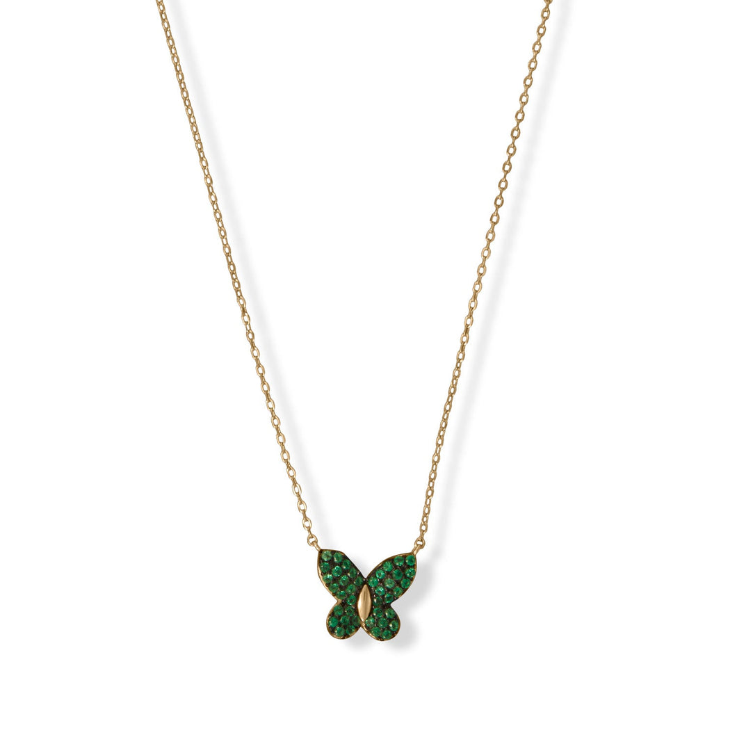 Gold Plated Green CZ Butterfly Necklace
