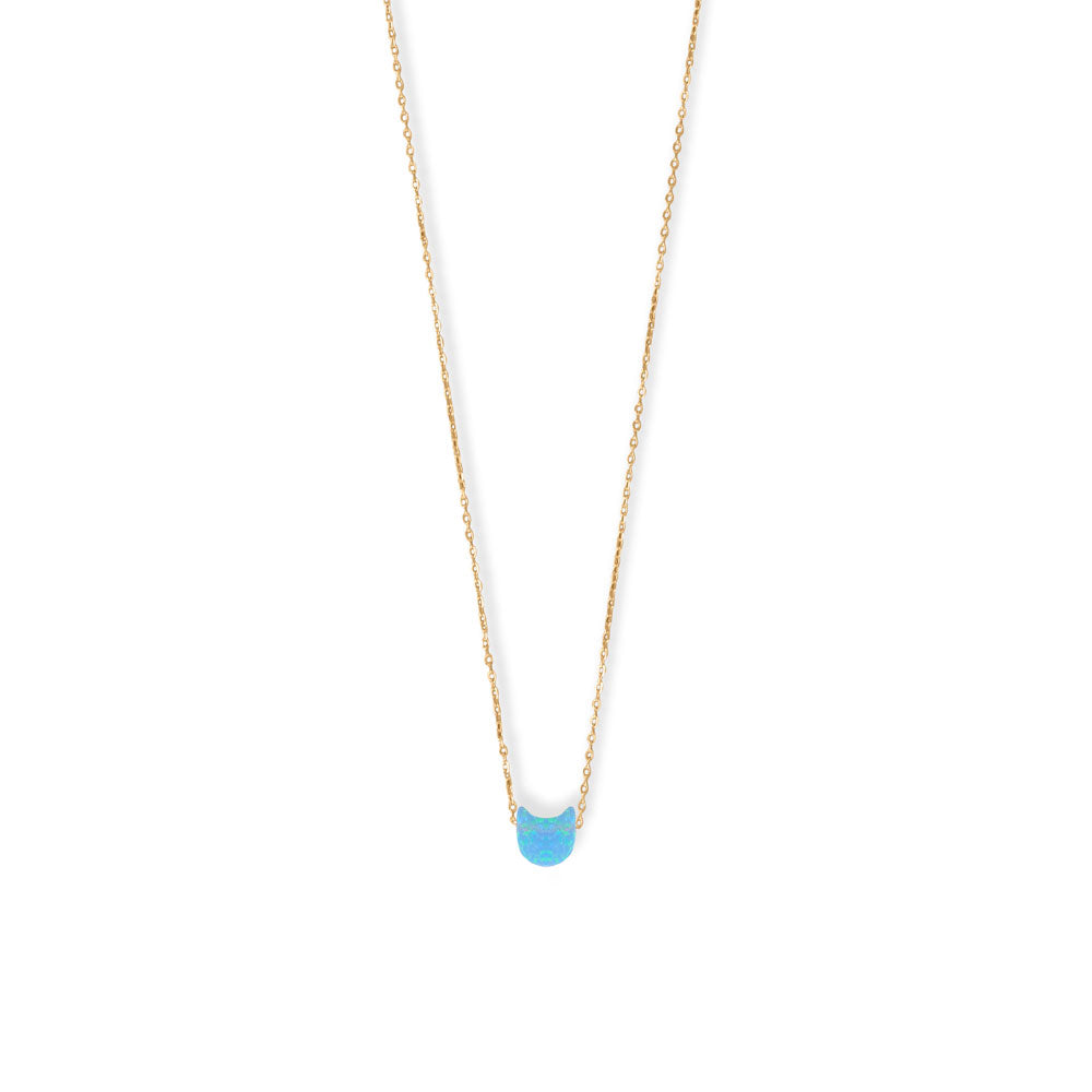 Synthetic Opal Kitty Cat Face Necklace