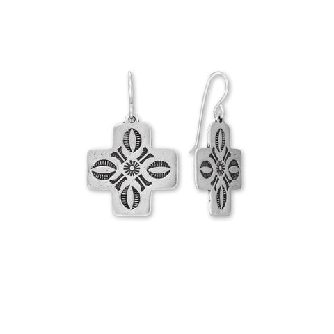 Oxidized Santa Fe Style Cross Earrings