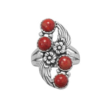 Load image into Gallery viewer, Floral Design Dyed Red Coral Ring