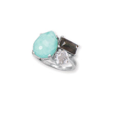 Load image into Gallery viewer, White Topaz, Turquoise and Mother of Pearl Ring