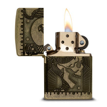 Load image into Gallery viewer, Zippo Armor Antique Brass Multi Cut Skull with Gears Lighter