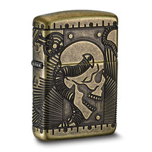 Load image into Gallery viewer, Zippo Armor Antique Brass Multi Cut Skull with Gears Lighter
