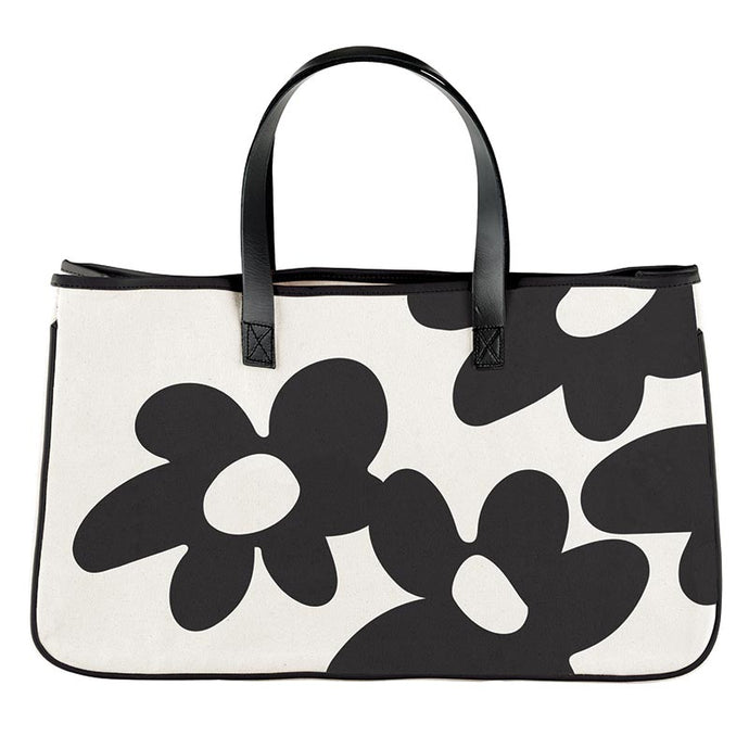 Canvas Flowers Black and White Tote
