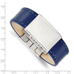 Stainless Steel Polished Blue Leather