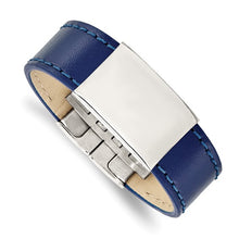 Load image into Gallery viewer, Stainless Steel Polished Blue Leather
