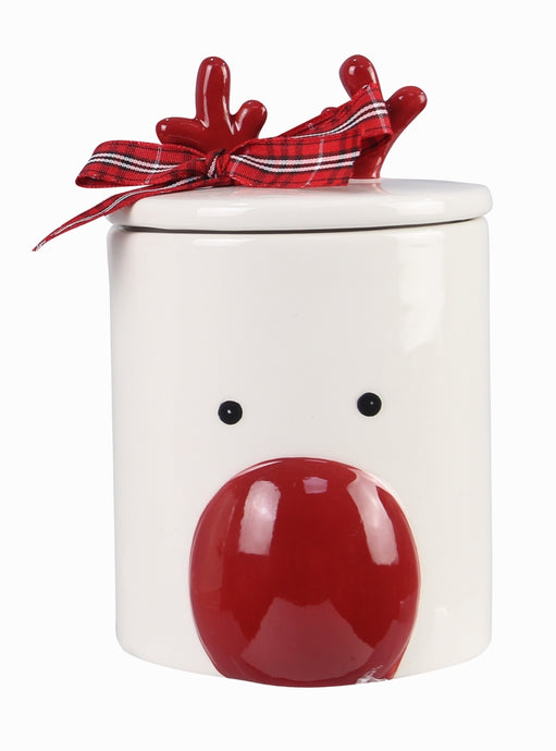 Red Nose Deer Ceramic Cookie Jar Set