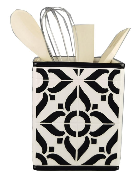 Black and White Moroccan Ceramic Utensil Holder