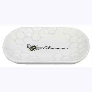 Ceramic White Honey Bee Soap Dish