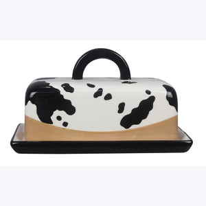 Ceramic Black and White Cow Pattern Butter Dish