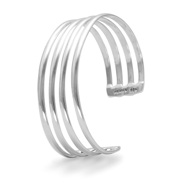 Four Row Polished Silver Cuff - SoMag2