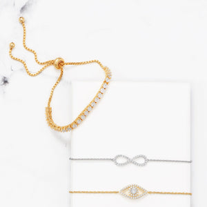 Gold Plated CZ Evil Eye Friendship Bolo Bracelet - SoMag2
