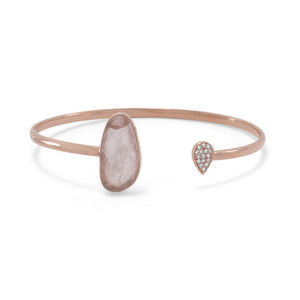 Rose Gold Plated Rose Quartz and CZ Open Cuff Bracelet - SoMag2