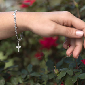 Rhodium Plated Double Strand Cross Charm Bracelet - SoMag2