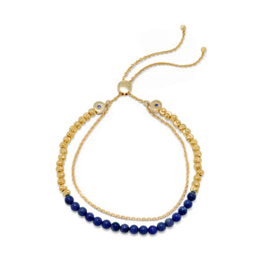 Gold Plated Double Strand Lapis Bolo Bracelet - SoMag2