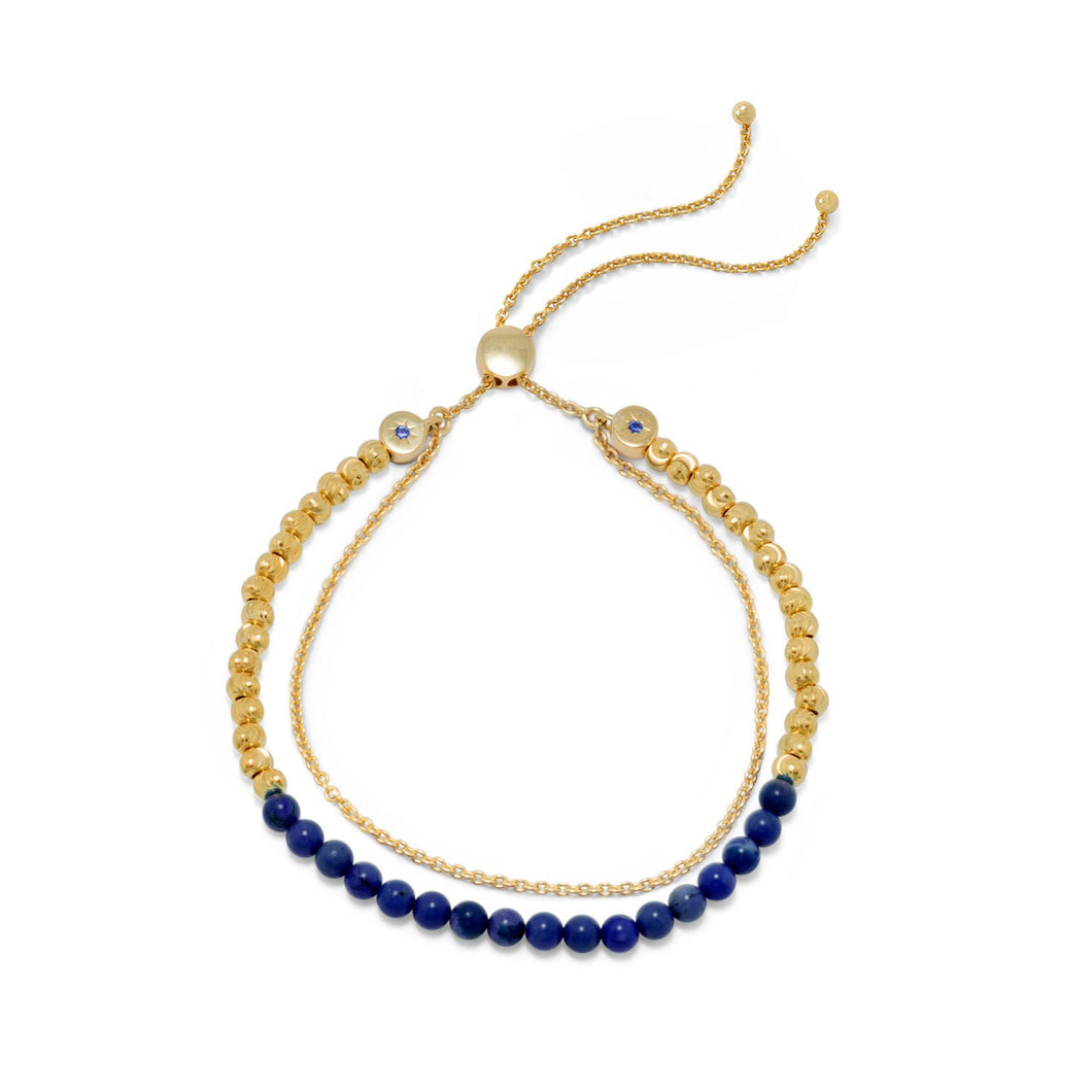 Gold Plated Double Strand Lapis Bolo Bracelet - SoMag2