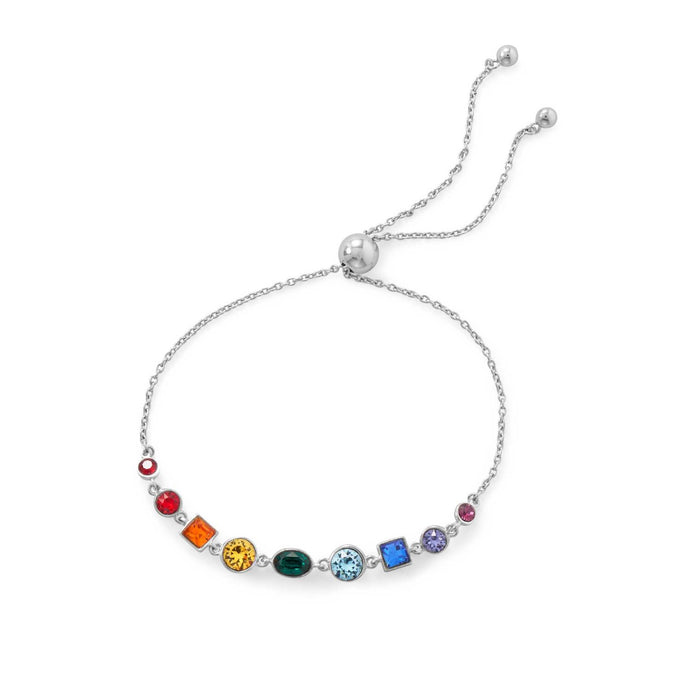 Rhodium Plated Crystal Rainbow Bolo Bracelet - SoMag2