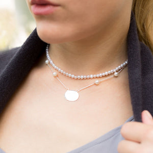 ID Tag Necklace with White Cultured Freshwater Pearls - SoMag2