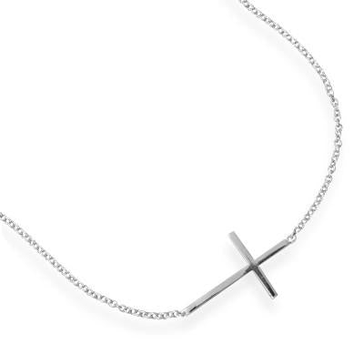 Rhodium Plated Polished Sideways Cross Bracelet - SoMag2