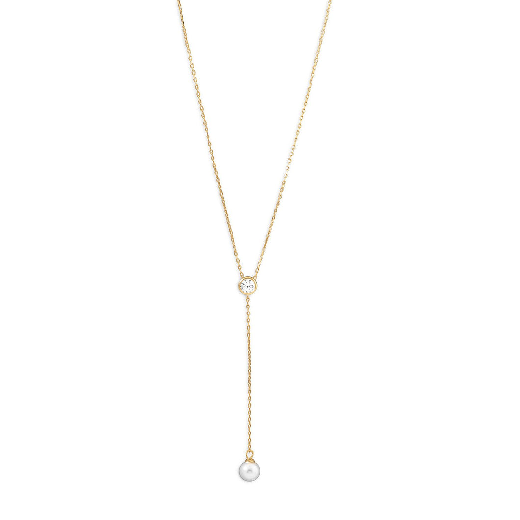 Necklace with CZ and Imitation Pearl Drop - SoMag2