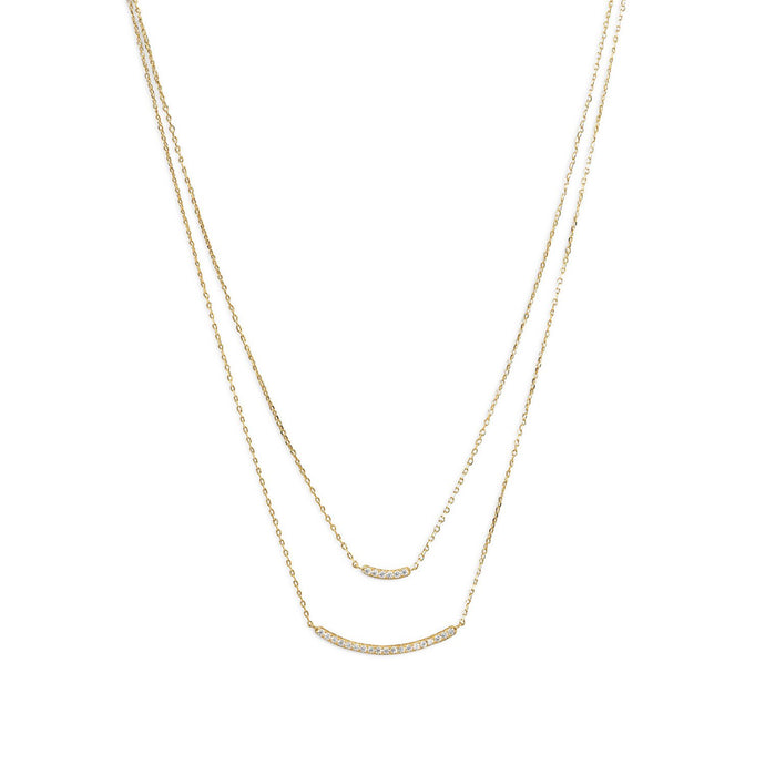 Gold Plated Double Strand Curved CZ Bar Necklace - SoMag2