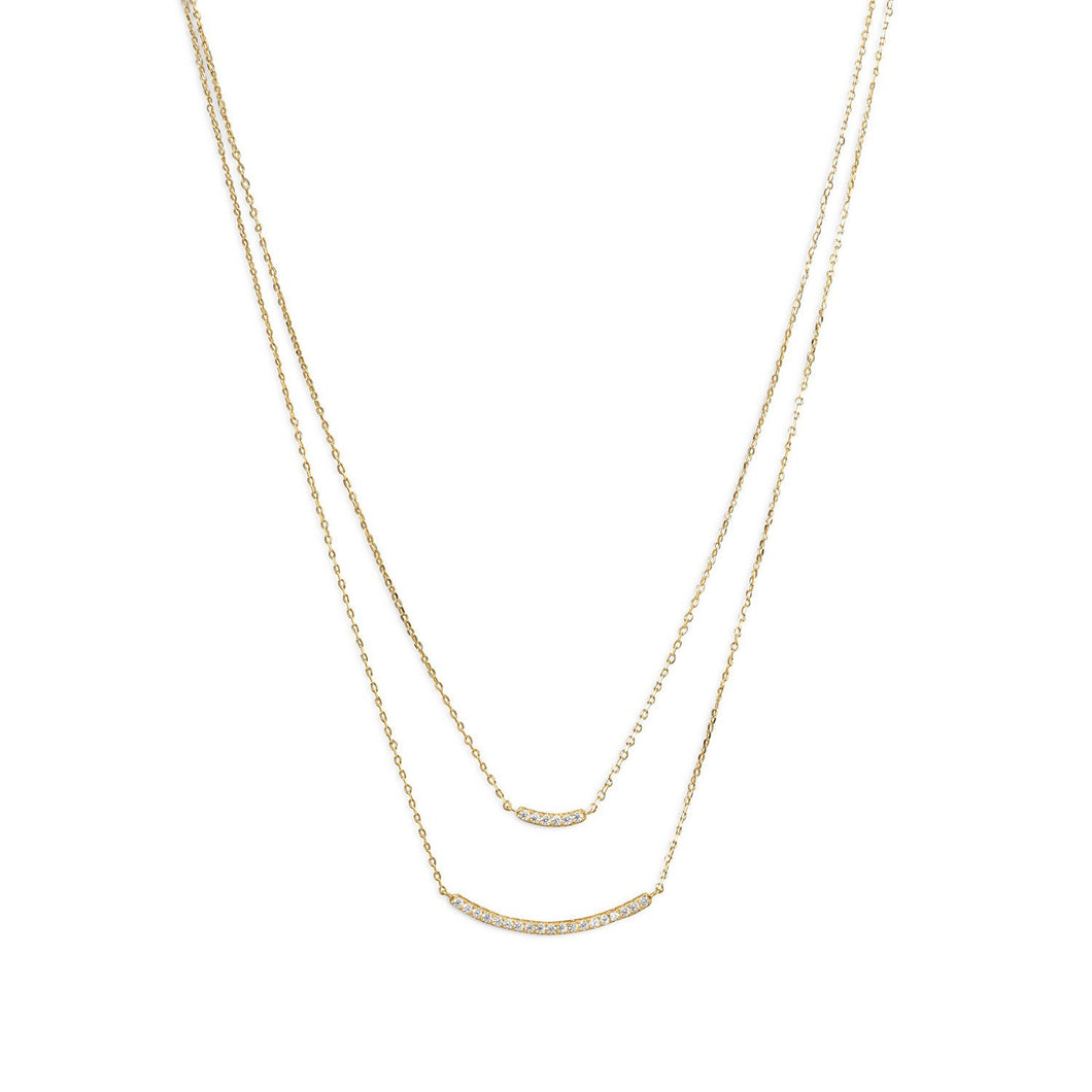 Gold Plated Double Strand Curved CZ Bar Necklace - SoMag2