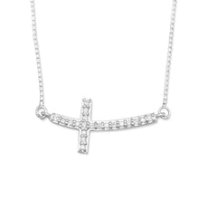 Load image into Gallery viewer, Rhodium Plated Sideways Cross Necklace with Diamonds - SoMag2