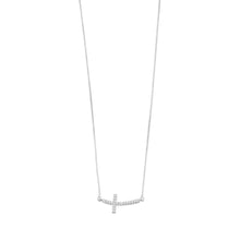Load image into Gallery viewer, Rhodium Plated Sideways Cross Necklace with Diamonds - SoMag2