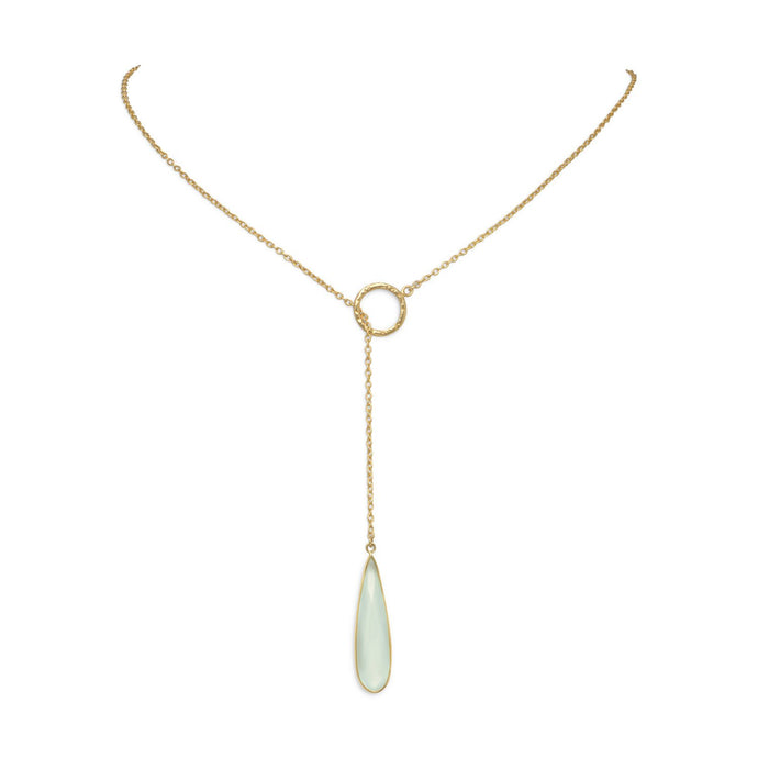 Gold Plated Lariat Necklace with Chalcedony Drop - SoMag2