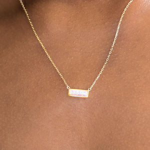 Mini Synthetic Pink Opal Bar Necklace - SoMag2