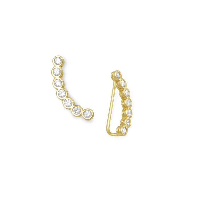 Gold Plated Bezel CZ Ear Climbers - SoMag2