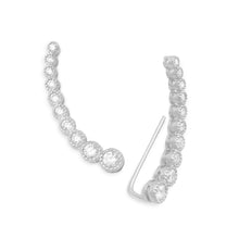 Load image into Gallery viewer, Textured Rhodium Plated Bezel CZ Ear Climbers - SoMag2