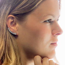Load image into Gallery viewer, Textured Rhodium Plated Bezel CZ Ear Climbers - SoMag2