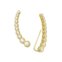 Load image into Gallery viewer, Textured 14 Karat Gold Plated Bezel CZ Ear Climbers - SoMag2