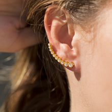 Load image into Gallery viewer, Textured 14 Karat Gold Plated Bezel CZ Ear Climbers - SoMag2