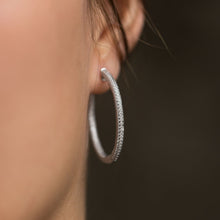Load image into Gallery viewer, Rhodium Plated CZ In/Out Hoop Earrings - SoMag2