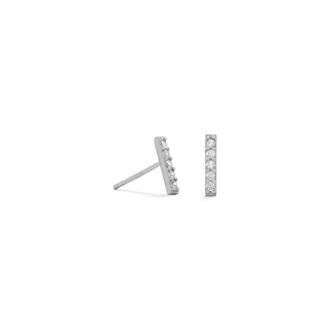 Rhodium Plated Mini CZ Bar Studs - SoMag2
