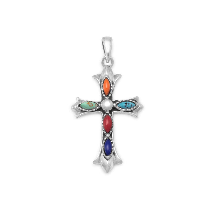 Marquise Multicolor Stone Cross Pendant - SoMag2