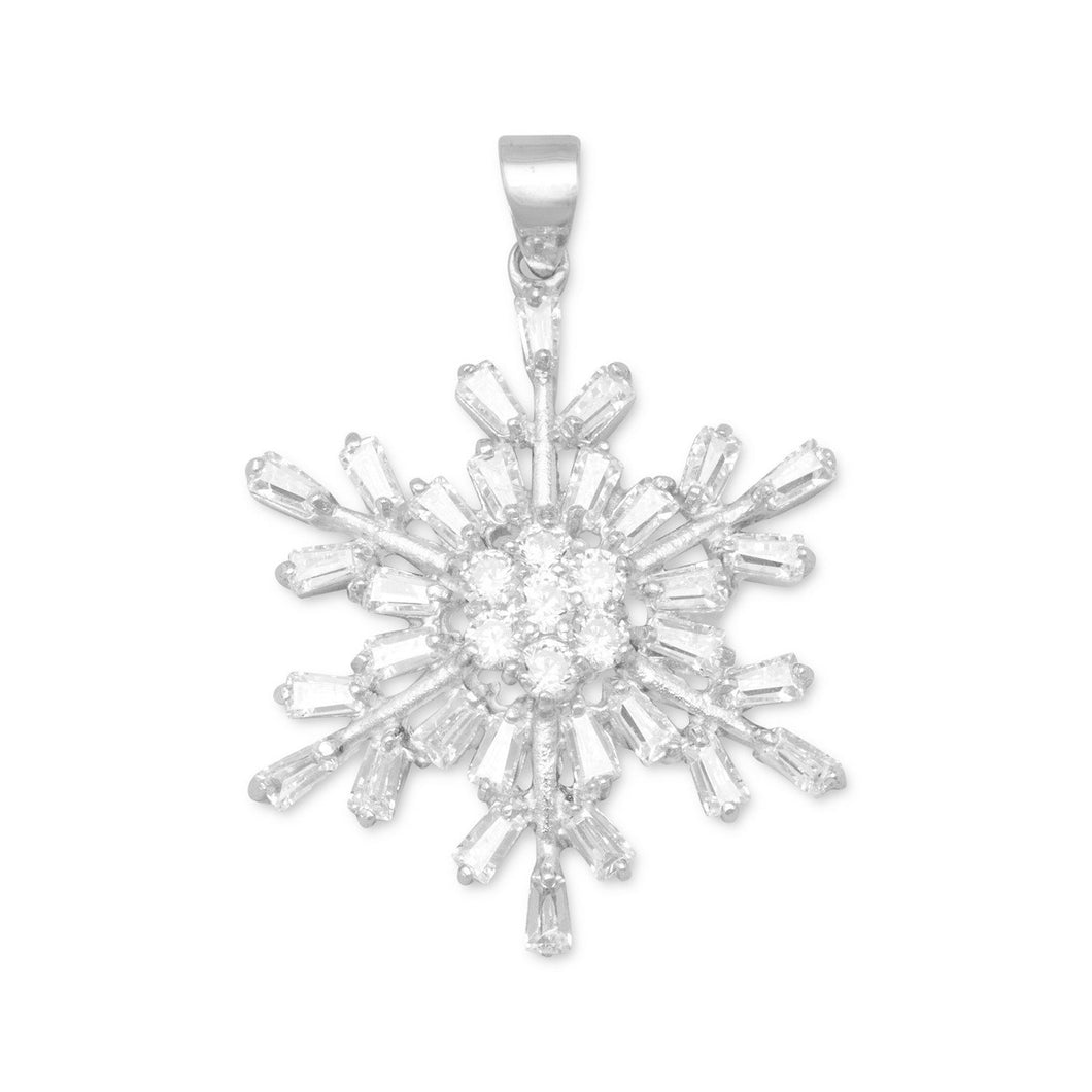 Rhodium Plated CZ Snowflake Pendant - SoMag2