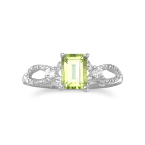 Rhodium Plated Peridot and White Topaz Ring - SoMag2