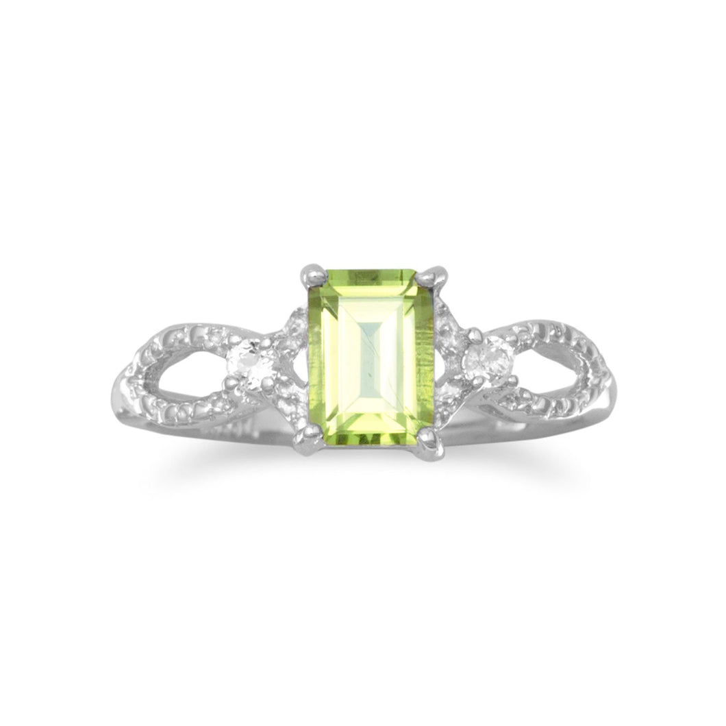 Rhodium Plated Peridot and White Topaz Ring - SoMag2