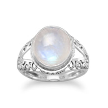 Load image into Gallery viewer, Oxidized Ornate Rainbow Moonstone Ring - SoMag2