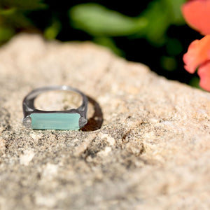 Rhodium Plated Green Chalcedony Bar Ring - SoMag2