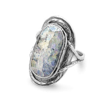 Load image into Gallery viewer, Oxidized Oval Roman Glass Ring - SoMag2